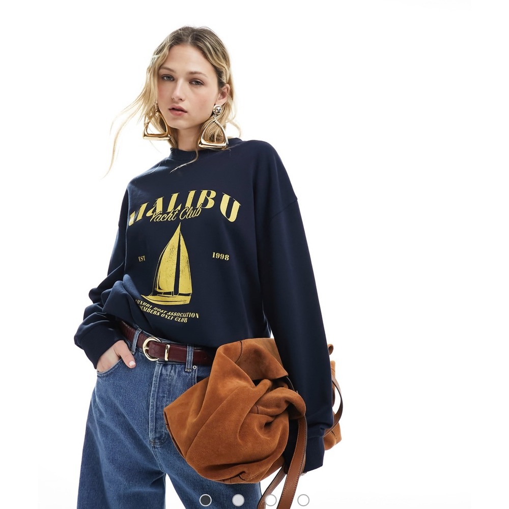 ASOS Malibu Yacht Club Graphic Sweatshirt‎ XS Navy - Picture 2 of 11